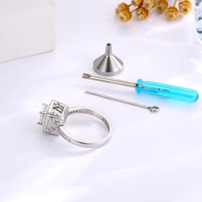925 Sterling Silver Cremation Urn Ring for Women Memorial Ashes Keepsake Jewelry to Honor Loved Ones - color: CZ