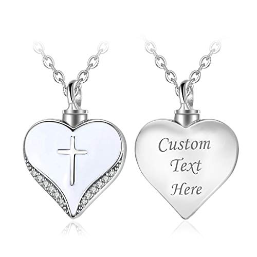EUDORA Sterling Silver Urn Necklace for Ashes for Women Men, Ash Pendant for Human Cat Dog Ashes, Necklace for Ashes of Loved One Dad Mom Papa Pet Cremation Souvenir Jewelry for Funeral, 20inch - color: A1-Heart Cross (Custom)