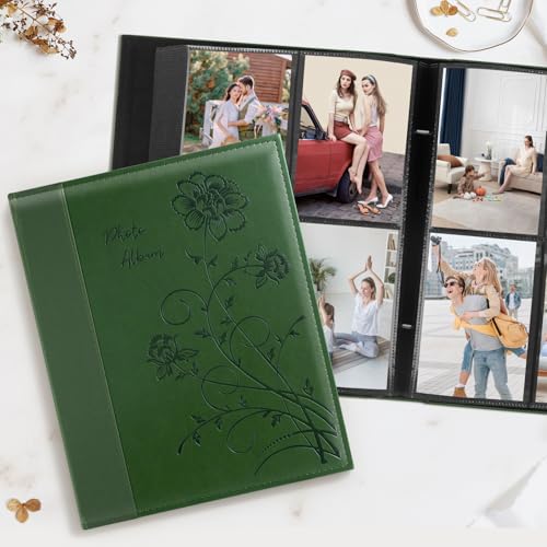 Artmag Photo Album 4x6 400 Photos, Extra Large Capacity Leather Cover Wedding Family Photo Albums Holds 400 Vertical 4x6 Photos(Dark Green) - color: Dark Green, size: 400 Pockets