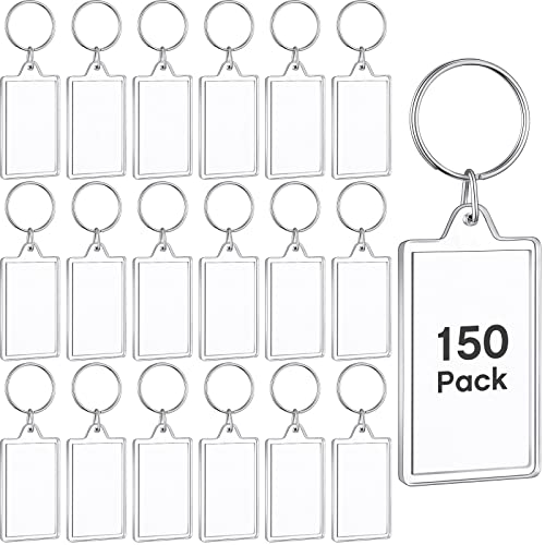 Junkin 150 Pack Acrylic Photo Keychains Clear Personalized Picture Frame Keychain Holder Blank Photo Insert Keyring DIY Favor - style: Rectangle
