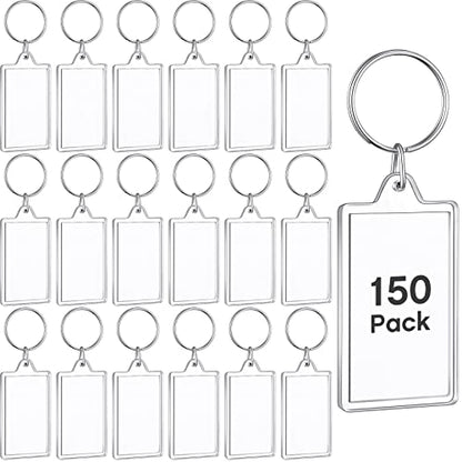 Junkin 150 Pack Acrylic Photo Keychains Clear Personalized Picture Frame Keychain Holder Blank Photo Insert Keyring DIY Favor - style: Rectangle