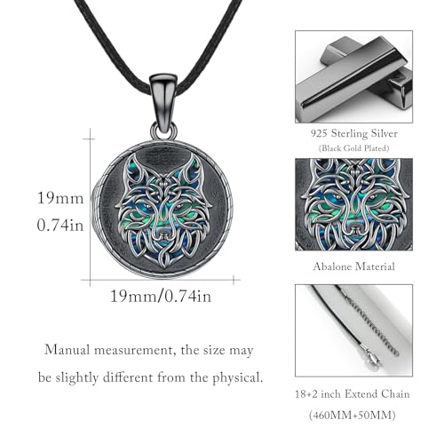 MEDWISE 925 Sterling Silver Locket Necklace That Holds Pictures Photo Necklace Oxidized Rose Flower/Sunflower/Compass/Celtic Heart Pendnat Lockets Gifts for Women Birthday Christmas Gifts - style: I-Custom Wolf