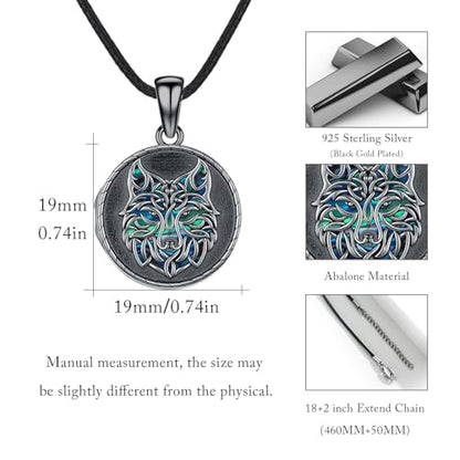 MEDWISE 925 Sterling Silver Locket Necklace That Holds Pictures Photo Necklace Oxidized Rose Flower/Sunflower/Compass/Celtic Heart Pendnat Lockets Gifts for Women Birthday Christmas Gifts - style: I-Custom Wolf