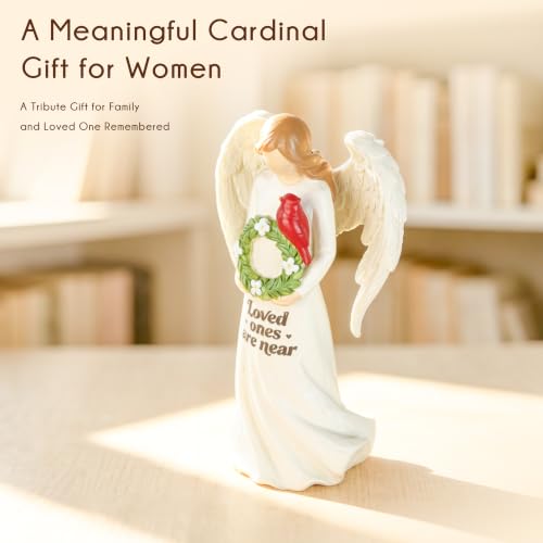 Cardinal Gifts for Women, Resin Angel Holding Wreath with Cardinal Figurine, Memorial Sympathy Gifts for Loss of Loved One, Indoor Home Shelf Mantel Decor - style: Angel Holding Wreath with Cardinal