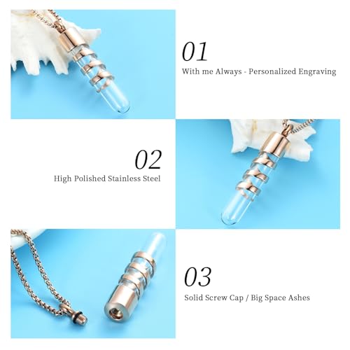 Oinsi Clear Glass Tube Cremation Urn Jewelry Ashes Holder Necklace Keepsake Memorial Pendant Including Box/Fill Kits - color: Rose Gold (Angel wing)