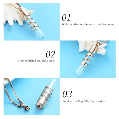Oinsi Clear Glass Tube Cremation Urn Jewelry Ashes Holder Necklace Keepsake Memorial Pendant Including Box/Fill Kits - color: Rose Gold (Angel wing)