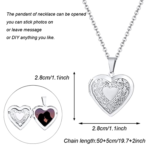 2 Pcs Locket Necklace that Holds Pictures Stainless Steel Locket Pendant Necklace Memory Photo Pendant Necklace for Women Girls - color: Heart style 1