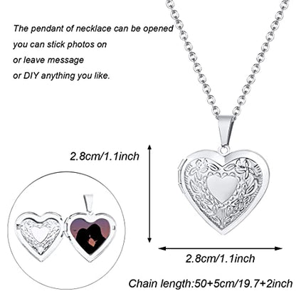 2 Pcs Locket Necklace that Holds Pictures Stainless Steel Locket Pendant Necklace Memory Photo Pendant Necklace for Women Girls - color: Heart style 1