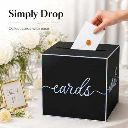 Black Iridescent Card Box for Birthday Parties, Graduation and Wedding - color: Black Iridescent