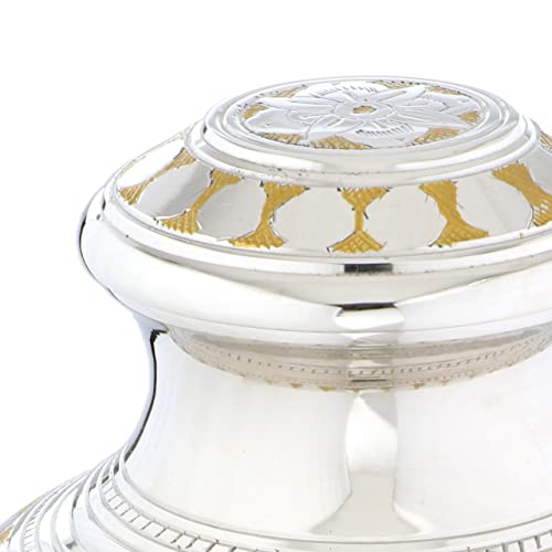 BOLD & DIVINE Cremation Urn for Human Ashes Adult Brass Funeral Urn |Metal Hand Engraving Large Urn | for Adults Display Burial at Home or in Niche at Columbarium (Silvery Shine/Golden Flower) - color: Silvery Shine / Golden Flower