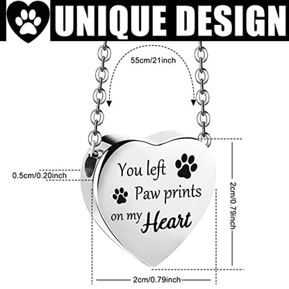 Yinkin 2 Pcs Pet Cremation Jewelry for Ashes Urn Necklace,Classic | Pet Dog Necklace with Paw Print Heart Stainless Steel Pendant Black and Silver Urn Locket with Funnel Kit for Dog Cat Ashes - style: Classic
