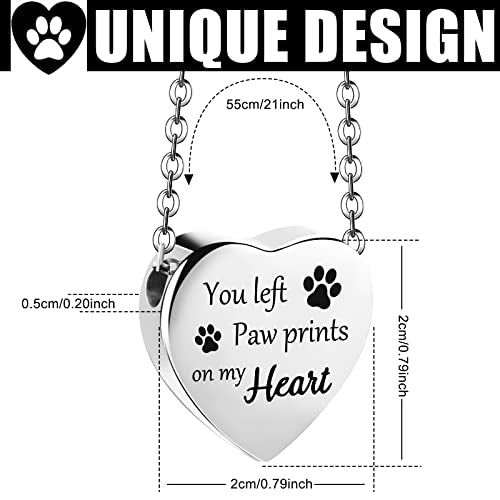 Yinkin 2 Pcs Pet Cremation Jewelry for Ashes Urn Necklace,Classic | Pet Dog Necklace with Paw Print Heart Stainless Steel Pendant Black and Silver Urn Locket with Funnel Kit for Dog Cat Ashes - style: Classic
