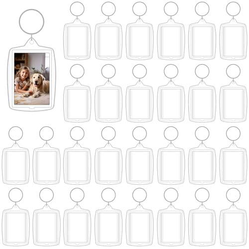 30 PCS Acrylic Photo Frame Keyring for Insert 4.6 x 3.2cm Photo | Clear Picture Keychain with Split Ring Photo Frame Keychain as Gift