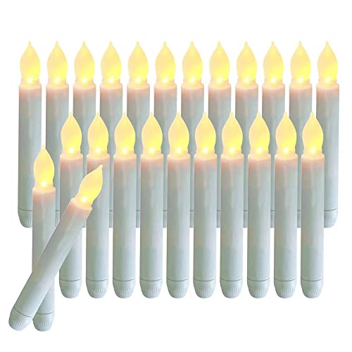 24 PCS Flameless LED Taper Candles Lights, Battery Operated Candlesticks with Warm White Flickering Flame, 0.79 x 6.5 Inches Dripless Fake Floating Taper Candles for Church Wedding Xmas - color: Set of 24 Warm White