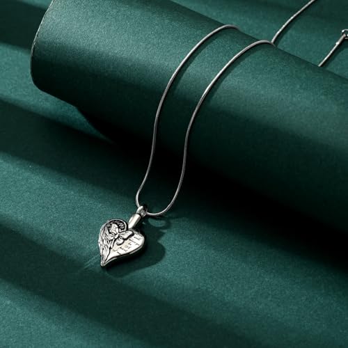Love Heart Cremation Jewelry Urn Necklaces Butterfly Urn Necklaces for Ashes Memorial Keepsake Pendant for Women Men Gifts With Funnel Kit & Bag - color: Silver+Black