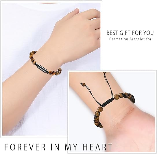 Hearbeingt Cremation Jewelry Urn Bracelet for Ashes Braided Rope Beads - color: Tiger Eye-2