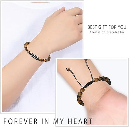 Hearbeingt Cremation Jewelry Urn Bracelet for Ashes Braided Rope Beads - color: Tiger Eye-2