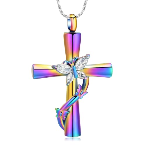 Imrsanl Cross with Butterfly Urn Necklaces for Ashes for Women - color: Colorful White