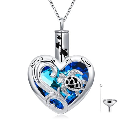 WINNICACA Urn Necklaces for Ashes 925 Sterling Silver Tree of Life Heart Cremation Jewelry for Ashes Jewelry Gifts for Human Ashes Keepsake Memorial Jewelry for Women Men - style: 5-Turtle Urn