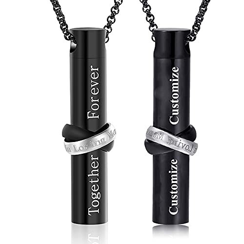 Cylinder Cremation Jewelry for Ashes, Engraved in Loving Memory and Together Forever Memorial Urn Necklace for Women Men Keepsake Pendant Gift - color: Customize