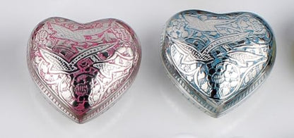 Heart Shaped Brass Small Urn for Human Ashes Keepsake with Engraved Birds – Mini Cremation Urn with Velvet Box & Brass Stand – Memorial Keepsake for Ashes of Adult Male, Female and Infant (Green) - color: Green