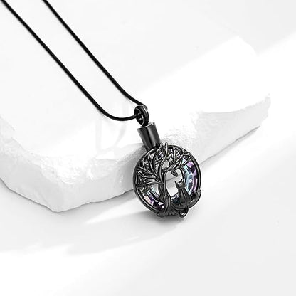 Hearbeingt Tree of Life Cremation Jewelry Paw Print Urn Necklace for Ashes - color: A-Black