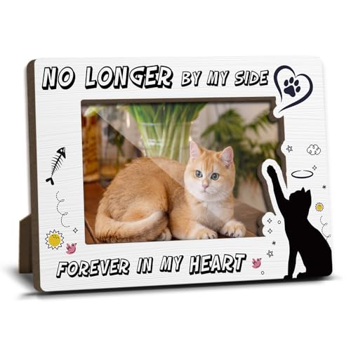 Cat Memorial Photo Frames Dog and Cat Loss Remembrance Gift Sympathy Keepsake for Pet Lovers Condolence Present for Pet Owner No Longer by my Side Forever in my Heart Picture Frames 4x6 Photo - YY009 - color: white cat04