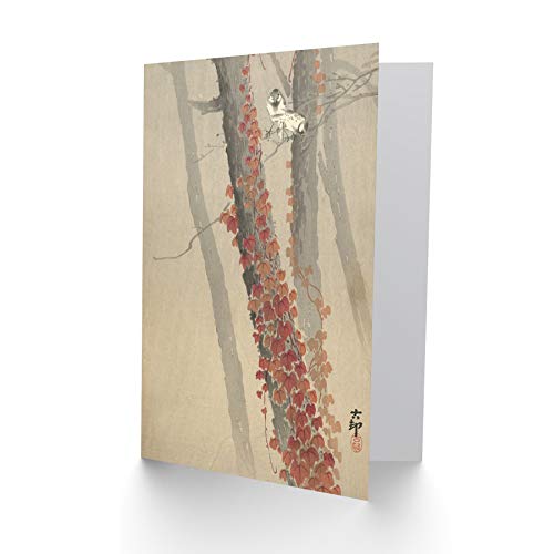 Artery8 Ohara Koson Red Ivy Japanese Painting Fine Art Greeting Card Plus Envelope Blank Inside - color: Red Ivy