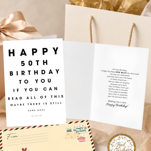 50th Birthday Card, 50th Birthday Cards for Him Her with Seal and Envelope, Happy 50 Birthdayy Card for Women Men Mom Dad Grandma Grandpa Friend Sister Brother Coworker Husband Wife - color: 50th