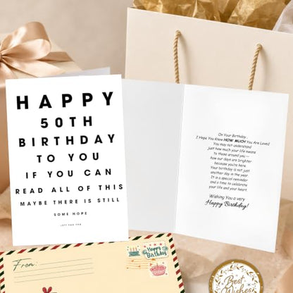 50th Birthday Card, 50th Birthday Cards for Him Her with Seal and Envelope, Happy 50 Birthdayy Card for Women Men Mom Dad Grandma Grandpa Friend Sister Brother Coworker Husband Wife - color: 50th