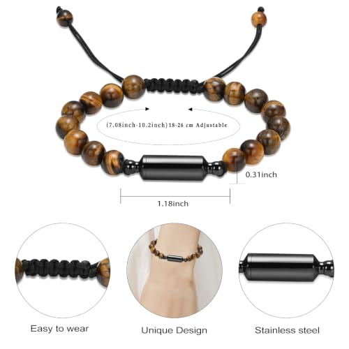 Hearbeingt Cremation Jewelry Urn Bracelet for Ashes Braided Rope Beads - color: Tiger Eye-2