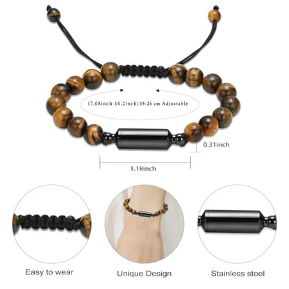 Hearbeingt Cremation Jewelry Urn Bracelet for Ashes Braided Rope Beads - color: Tiger Eye-2