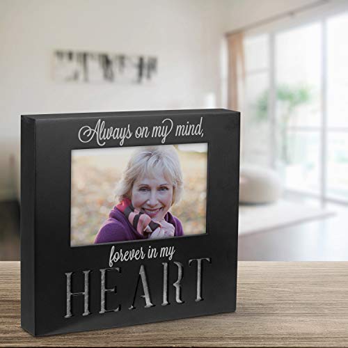 Malden International Designs 4x6 Forever In My Heart Memorial Picture Frame, Black MDF with Galvanized Metal Accent