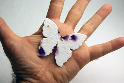Of The Earth Handmade Paper - Wildflower Seed Paper Butterfly Shape - Large 3" - Set of 24 (58s Purple & Fern) - color: 58s Purple & Fern