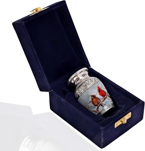 HLC Beautiful Small Cardinal Couple Bird Keepsake Urn - Memorial for Human Ashes with Velvet Box Bag - Peaceful Engraved Mini Affordable Urn (4.5 in) (Large) - size: Mini