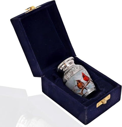 HLC Beautiful Small Cardinal Couple Bird Keepsake Urn - Memorial for Human Ashes with Velvet Box Bag - Peaceful Engraved Mini Affordable Urn (4.5 in) (Large) - size: Mini