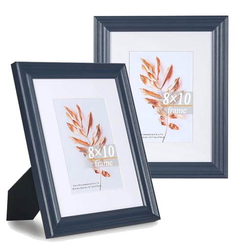 8x10 Navy Blue Picture Frames Set of 2-Wood Photo Frames,for 5x7 with Mat or 8x10 Without Mat and Gallery Wall or Table Top Navy Frame Decor - color: Navy Blue, size: 8x10-2P