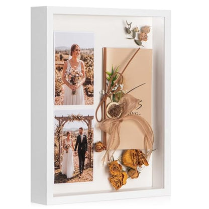 11x14 Shadow Box Frame with Ultra-Clear Glass & Soft Linen Back - color: White+high Definition Panel + Shatter-proof Packaging, size: 11x14