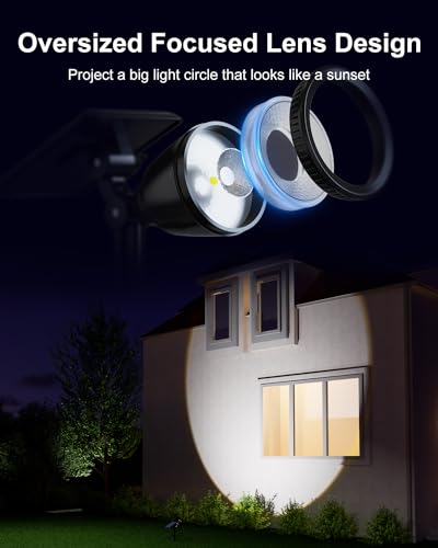 FALOVE Cool White Solar Powered Sunset Spotlight Outdoor Waterproof Accent | Landscape Uplight for Outside Trees, Flag, Sculptures, Lawn, Wall, Yard and Garden, Independently Adjustable Light & Panel