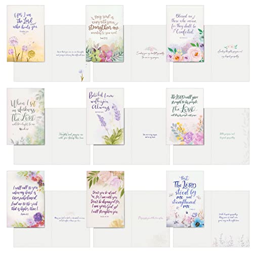 Faithful Finds Religious Sympathy Cards with Envelopes, Watercolor Floral (4x6 In, 36 Pack)