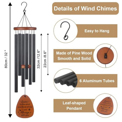 32" Memorial Wind Chimes for Loss of Loved One Sympathy Gifts with Condolence Card, Weatherproof Aluminum Outdoor Windchimes for Garden Patio Porch, Bereavement Remembrance Gift for Friend