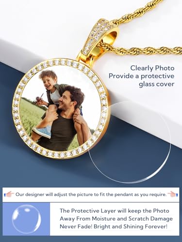 YIMERAIRE Customized Picture Necklace Personalized Circle Chain - color: 01 Circle Pendant(Gold)+Rope Chain 0171