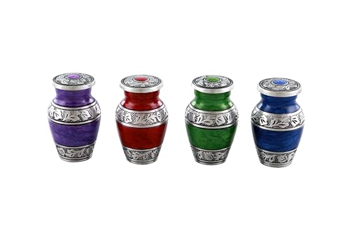 Metallic Small Urns with Engraving Design- Cremation Urn for Men & Women - Set of 4 Mini Urns - Keepsake Urn for Human Ashes- (Design- 4)