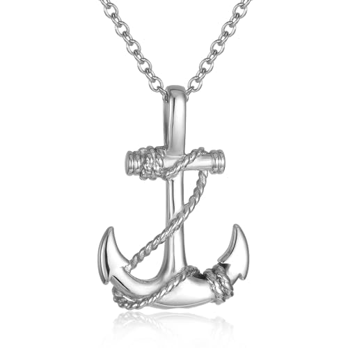 Anchor Cremation Urn Necklace For Ashes For Men Stainless Steel Sailing Memorial Jewelry Ashes Holder Keepsake Pendant Necklace Dad Gifts - color: Silver