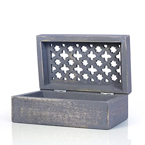 Mela Artisans Trellis Mango Wood Box - Distressed Dove, 9x6 in - color: Distressed Grey, size: Large