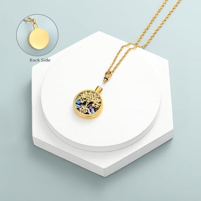 shajwo Cremation Jewelry Tree of Life Urn Ashes Necklace for Women Men Abalone shell Ash Pendant Keepsake Memorial Jewelry of Loved One - color: Gold