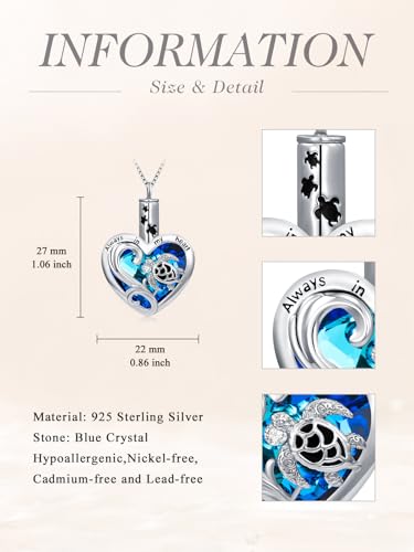 WINNICACA Urn Necklaces for Ashes 925 Sterling Silver Tree of Life Heart Cremation Jewelry for Ashes Jewelry Gifts for Human Ashes Keepsake Memorial Jewelry for Women Men - style: 5-Turtle Urn