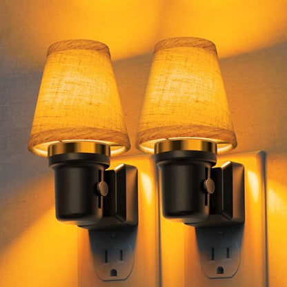 L LOHAS LED Night Lights Plug into Wall, Linen Fabric Night Light - color: Round Platform-Amber, size: 2 Pack
