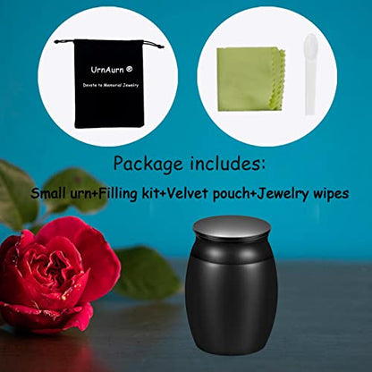 Super Small Urn for Human Ashes, 1.6" High Blank Black Memorial Cremation Urn, Handcrafted Beautiful Keepsake Urn for Funeral, Peaceful Decorative Urns for Human Ashes