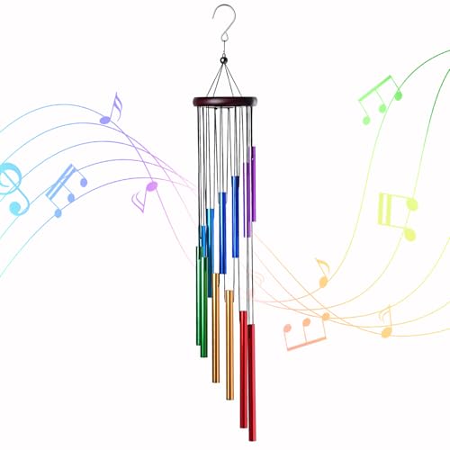 HOMEXUP Outdoor Colorful Wind Chimes for Outside with 12 Aluminum Tubes for Garden Patio Balcony and Home Decor（Color） - color: Seven Colour